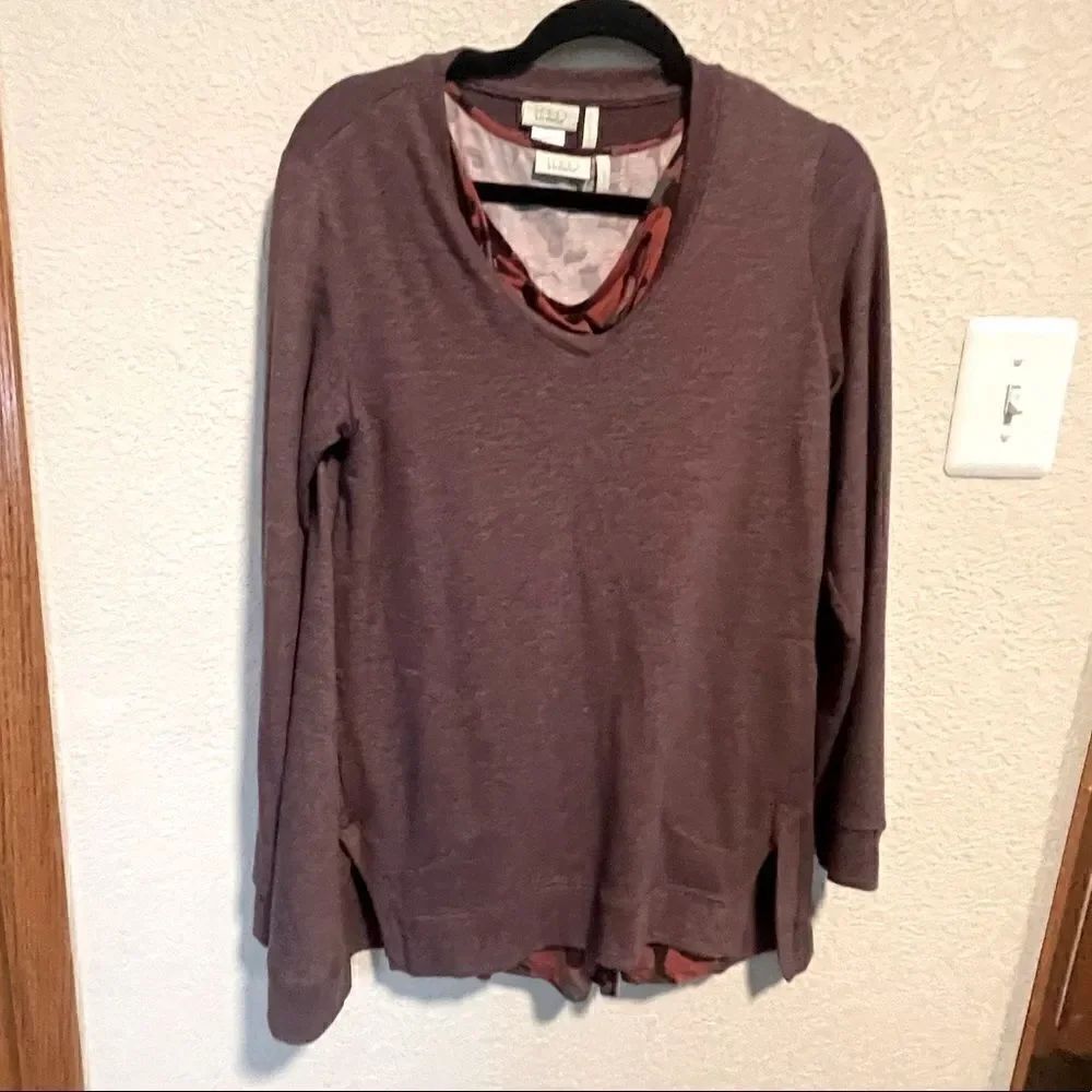 LOGO by Lori Goldstein- Purple Two Layer Top with Orange Camo Tank, Size S